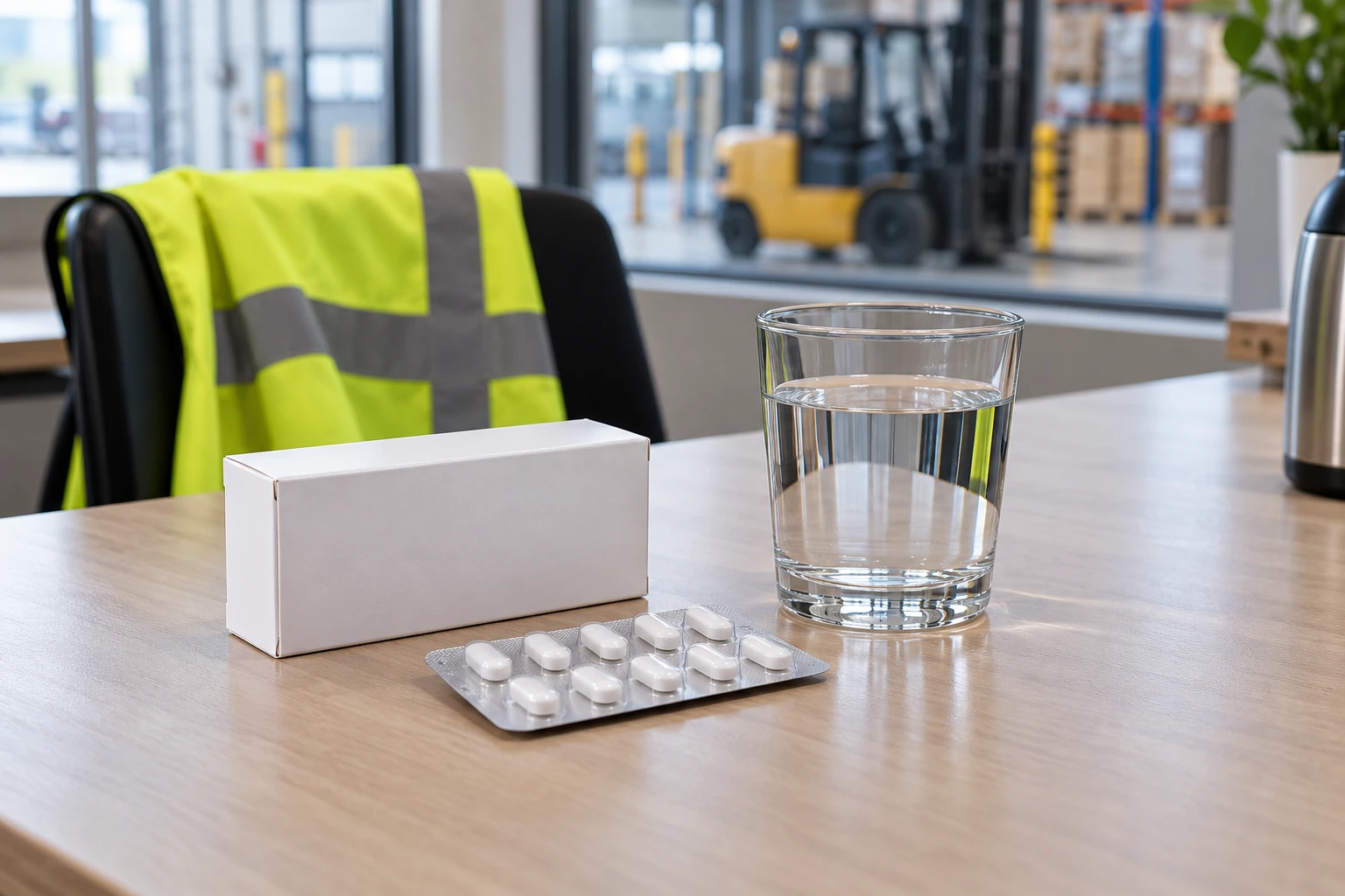 Neutrale Arzneimittelpackung und Tablettenblister ohne erkennbare Wirkstoffangabe.